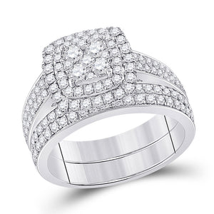 14kt White Gold Round Diamond Bridal Wedding Ring Band Set 1-3/8 Cttw