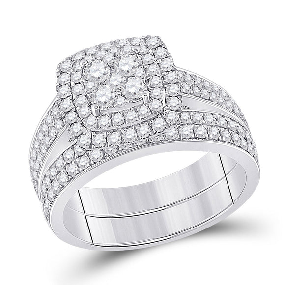 14kt White Gold Round Diamond Bridal Wedding Ring Band Set 1-3/8 Cttw
