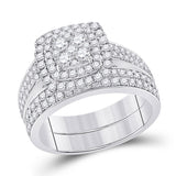 14kt White Gold Round Diamond Bridal Wedding Ring Band Set 1-3/8 Cttw