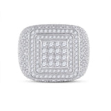 14kt White Gold Mens Round Diamond Square Ring 1-7/8 Cttw