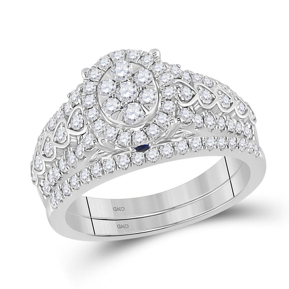 14kt White Gold Round Diamond Bridal Wedding Ring Band Set 7/8 Cttw