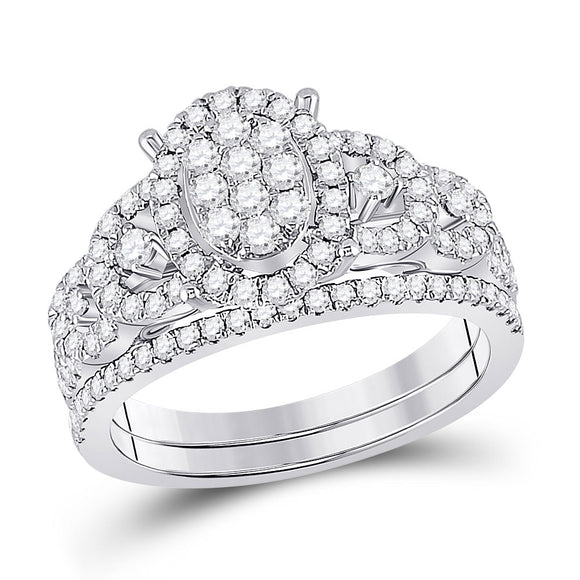 14kt White Gold Round Diamond Bridal Wedding Ring Band Set 1 Cttw