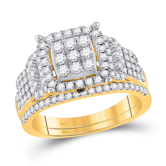 14kt Yellow Gold Round Diamond Bridal Wedding Ring Band Set 1 Cttw