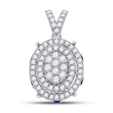 14kt White Gold Womens Round Diamond Oval Cluster Pendant 1/2 Cttw