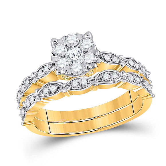 14kt Yellow Gold Round Diamond Bridal Wedding Ring Band Set 1/2 Cttw