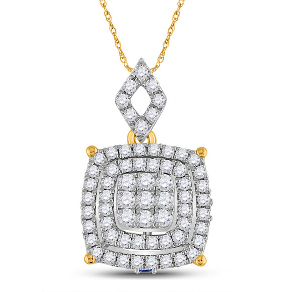 14kt Yellow Gold Womens Round Diamond Square Cluster Pendant 1/2 Cttw