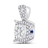 14kt White Gold Womens Round Diamond Blue Sapphire Square Pendant 1/2 Cttw