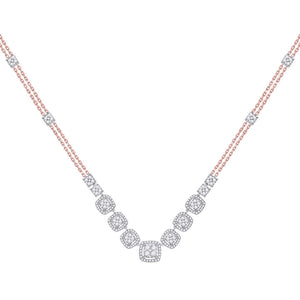 14kt Two-tone Gold Womens Round Diamond Cluster Necklace 1-1/2 Cttw