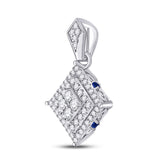 14kt White Gold Womens Round Diamond Offset Square Pendant 1/2 Cttw