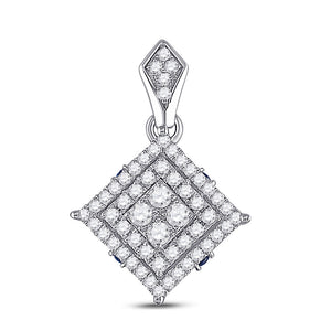 14kt White Gold Womens Round Diamond Offset Square Pendant 1/2 Cttw