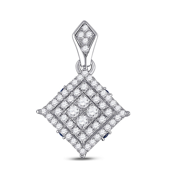 14kt White Gold Womens Round Diamond Offset Square Pendant 1/2 Cttw