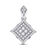 14kt White Gold Womens Round Diamond Offset Square Pendant 1/2 Cttw