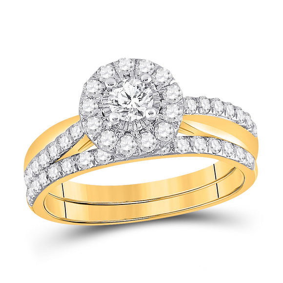 10kt Yellow Gold Round Diamond Bridal Wedding Ring Band Set 1 Cttw