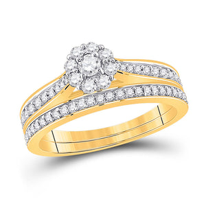 10kt Yellow Gold Round Diamond Bridal Wedding Ring Band Set 1/2 Cttw