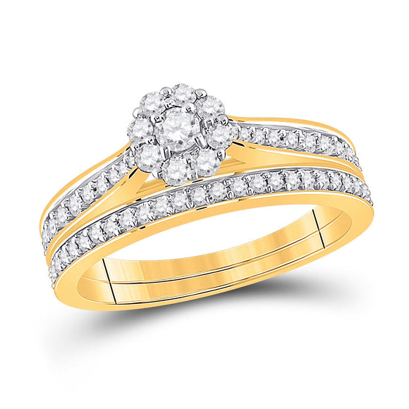 10kt Yellow Gold Round Diamond Bridal Wedding Ring Band Set 1/2 Cttw