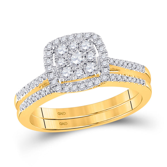 10kt Yellow Gold Round Diamond Bridal Wedding Ring Band Set 1/2 Cttw