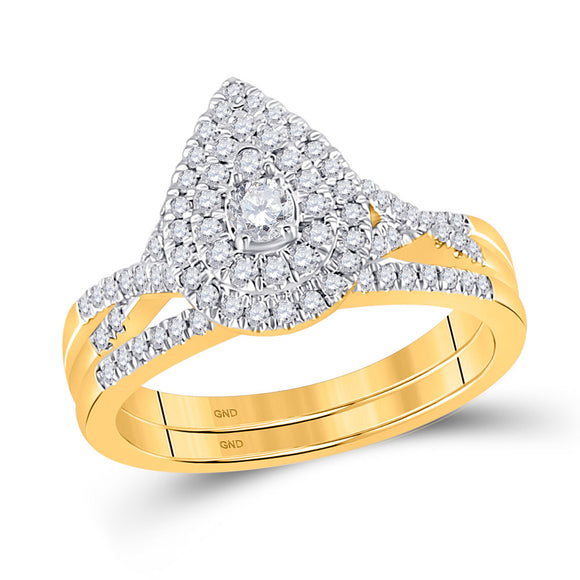 10kt Yellow Gold Round Diamond Bridal Wedding Ring Band Set 1/2 Cttw