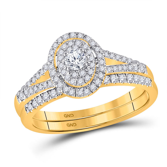 10kt Yellow Gold Round Diamond Oval Bridal Wedding Ring Band Set 1/2 Cttw