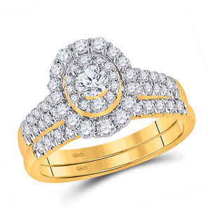 10kt Yellow Gold Round Diamond Bridal Wedding Ring Band Set 1 Cttw