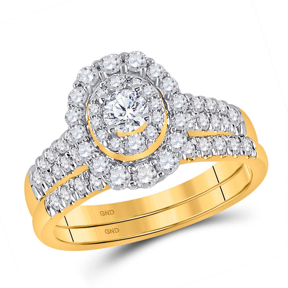 10kt Yellow Gold Round Diamond Bridal Wedding Ring Band Set 1 Cttw