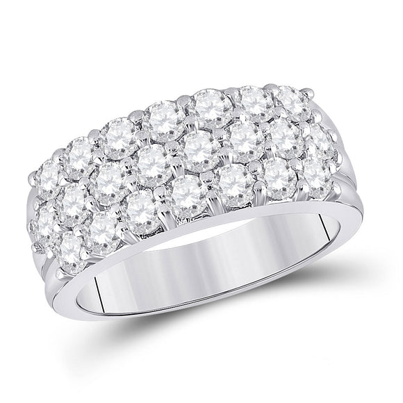14kt White Gold Womens Round Diamond Triple Row Pave Band Ring 2 Cttw