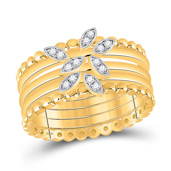 14kt Yellow Gold Womens Round Diamond 5-Piece Leaf Stackable Band Ring Set 1/10 Cttw