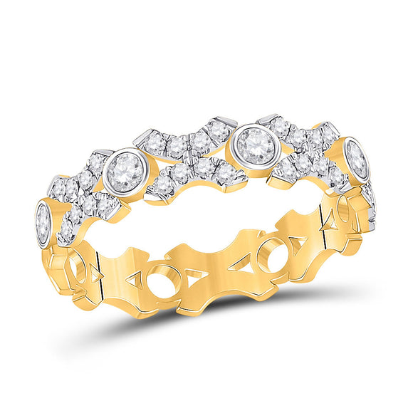 10kt Yellow Gold Womens Round Diamond XOXO Stackable Band Ring 1/2 Cttw