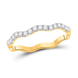 10kt Yellow Gold Womens Round Diamond Wavy Stackable Band Ring 1/4 Cttw
