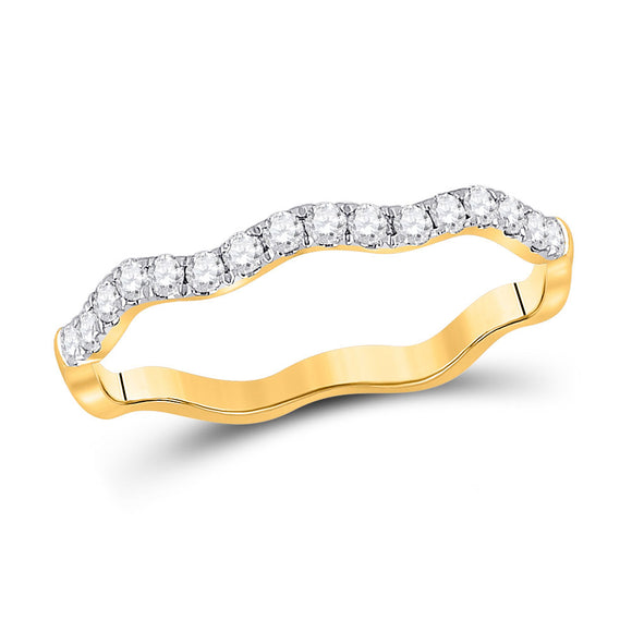 10kt Yellow Gold Womens Round Diamond Wavy Stackable Band Ring 1/4 Cttw