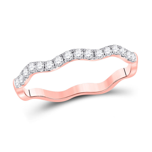 10kt Rose Gold Womens Round Diamond Wavy Stackable Band Ring 1/4 Cttw