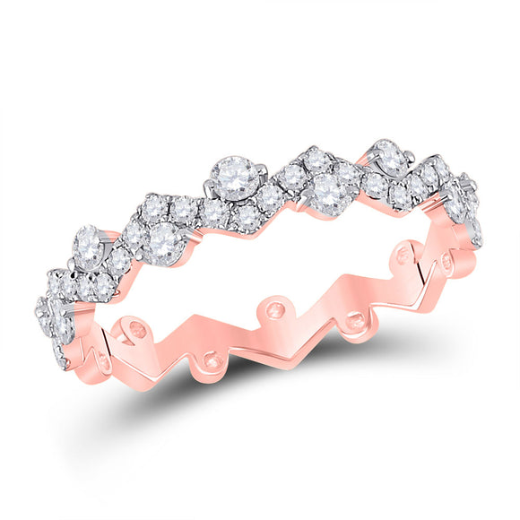 10kt Rose Gold Womens Round Diamond ZigZag Stackable Band Ring 1/2 Cttw