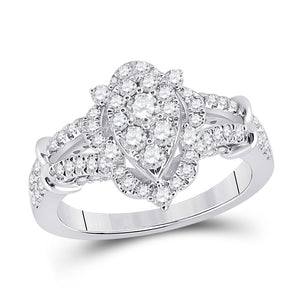 14kt White Gold Womens Round Diamond Marquise-shape Cluster Ring 1 Cttw