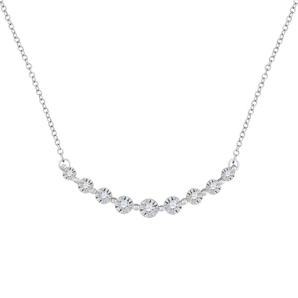 10kt White Gold Womens Round Diamond Fashion Necklace 1/5 Cttw