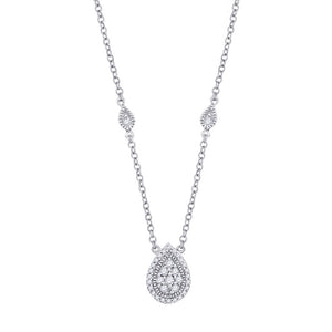 10kt White Gold Womens Round Diamond Teardrop Necklace 1/5 Cttw