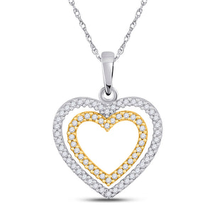 10kt Two-tone Gold Womens Round Diamond Double Heart Pendant 1/4 Cttw
