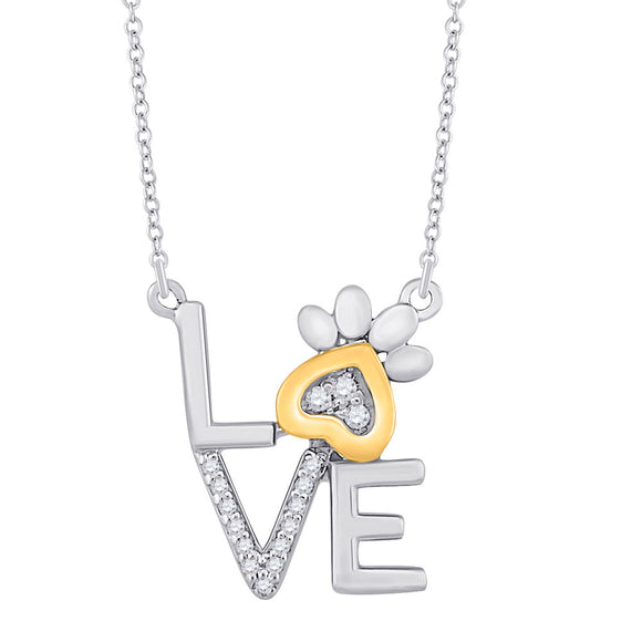 10kt Two-tone Gold Womens Round Diamond Paw Love Fashion Necklace 1/20 Cttw