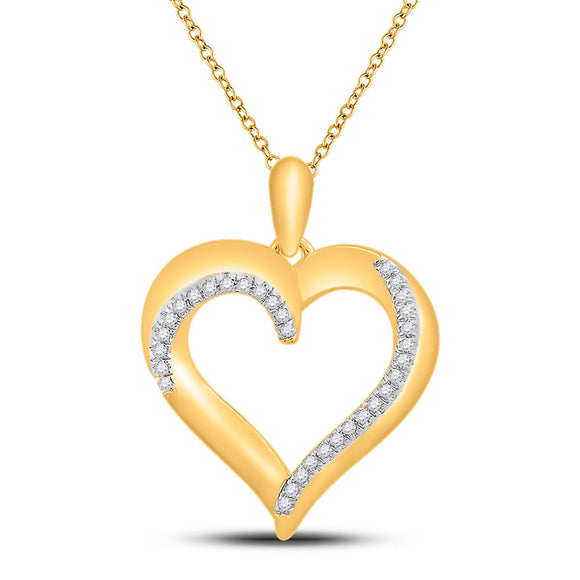10kt Yellow Gold Womens Round Diamond Heart Pendant 1/10 Cttw
