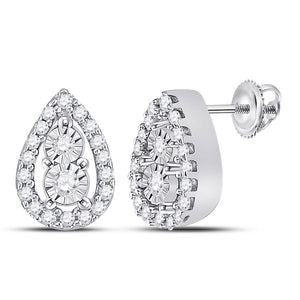 10kt White Gold Womens Round Diamond Teardrop Earrings 1/8 Cttw