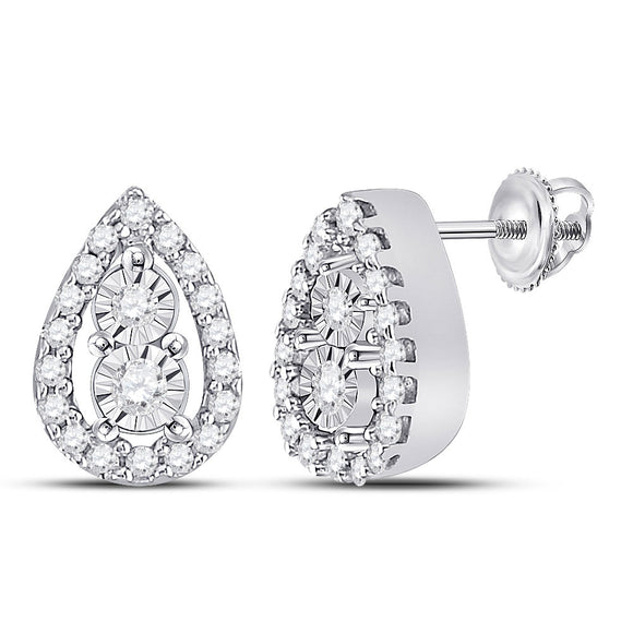 10kt White Gold Womens Round Diamond Teardrop Earrings 1/8 Cttw