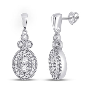 10kt White Gold Womens Round Diamond Oval Dangle Earrings 1/4 Cttw