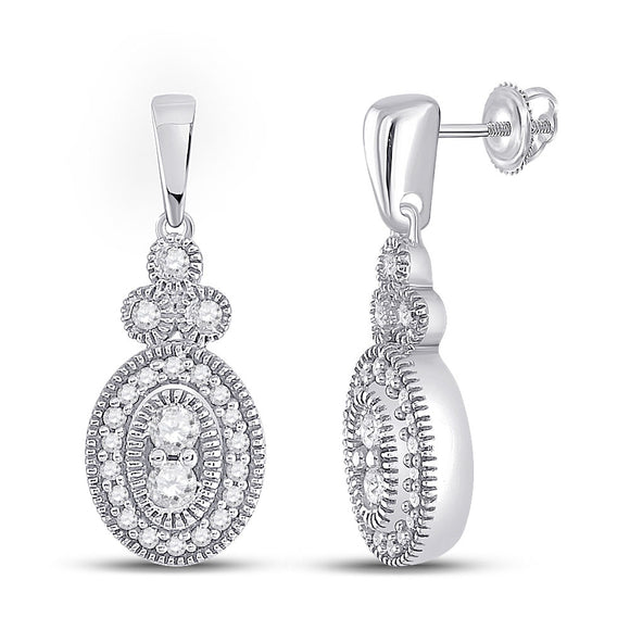 10kt White Gold Womens Round Diamond Oval Dangle Earrings 1/4 Cttw