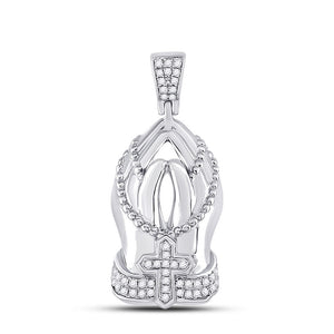 10kt White Gold Mens Round Diamond Praying Hands Rosary Charm Pendant 1/4 Cttw