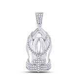 10kt White Gold Mens Round Diamond Praying Hands Rosary Charm Pendant 1/4 Cttw