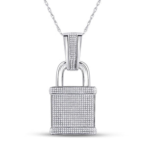 10kt White Gold Mens Round Diamond Lock Padlock Charm Pendant 1-1/2 Cttw