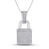 10kt White Gold Mens Round Diamond Lock Padlock Charm Pendant 1-1/2 Cttw