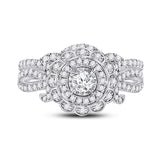 14kt White Gold Round Diamond Bridal Wedding Ring Band Set 1 Cttw