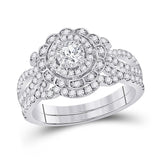 14kt White Gold Round Diamond Bridal Wedding Ring Band Set 1 Cttw