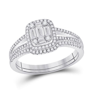 14kt White Gold Baguette Diamond Bridal Wedding Ring Band Set 1/2 Cttw