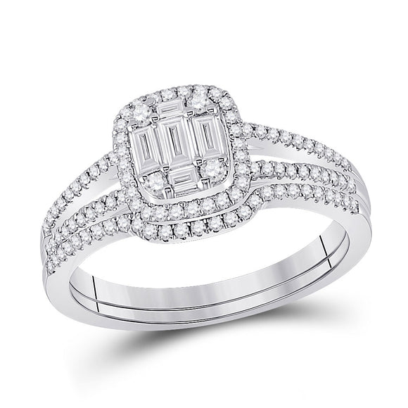14kt White Gold Baguette Diamond Bridal Wedding Ring Band Set 1/2 Cttw