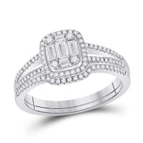 14kt White Gold Baguette Diamond Bridal Wedding Ring Band Set 1/2 Cttw